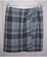 CHARTER CLUB LADIES BLUE PLAID LINEN SHORT WRAP SKIRT-10-GENTLY WORN-CUTE - $9.49