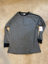 LuLaRoe Mark Henley Shirt Long Sleeve Size Large gray with Black ringer ... - £14.72 GBP