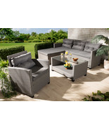 Adara Gray Fabric Upholstered and Gray Synthetic Rattan 4Pc Patio Set - $20,312.90 MXN