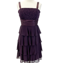 R&amp;M Richards Womens 10 Cocktail Tiered Dress Purple Sequin Lace Chiffon Party  - £19.40 GBP