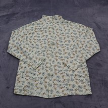 Euro Joy Shirt Womens M Ivory Long Sleeve High Neck Full Zip Print Blouse - £20.68 GBP
