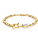 18K Gold Plated Link Bracelets Zirconia, Trendy Bracelet - £23.44 GBP