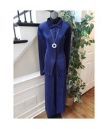 Women&#39;s Navy Blue Pleated X-Large Two-Piece Set Button Up Top &amp; Wide-Leg... - $88.01 CAD