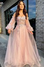 Pink Tulle Strapless Puff Sleeve A-Line Prom Dresses Gala Dress Formal - £121.88 GBP