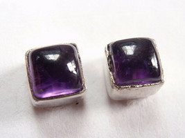 Small Amethyst Square 925 Sterling Silver Stud Earrings - £14.38 GBP