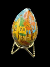 Hand Painted Wood Egg Homes People Fall Weather 3&quot; Hangable / Stand Horse - $14.00