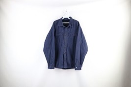 Vintage Streetwear Mens XL Faded Fleece Lined Canvas Button Shirt Jacket Blue - £47.44 GBP