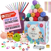 Easy Crochet Kit for Beginners Adults 80 pcs with Video Course Includes 15 Yarns - £61.19 GBP