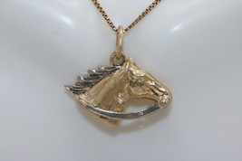 Vintage 14K Two-tone Gold Racing Horse Head Pendant Charm Equestrian Animal 3.2g - £262.11 GBP