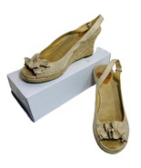 Rocket Dog Heeled Tan Canvas Burlap Bow Slingback Peep Toe Espadrilles S... - $26.17