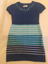 Size 8 Justice sweater dress holiday metallic stripes sequins rhinestone... - $14.59