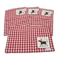 Red Checked Moose on Skates with Pocket Place Mats Set of 4 - £15.02 GBP