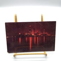 Vintage Hiawatha Card Plastichrome Postcard, Night Skyline View of Detroit MI - £6.18 GBP