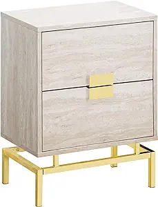 I Accent, End, Night Stand, Side Table, 2 Drawers, 24&quot;H, Marble Look/Gold - $240.99