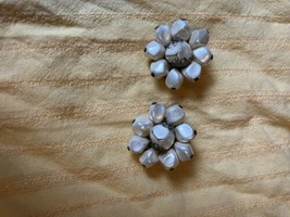 Vintage Faux Pearl Bead Cluster EARRINGS Clip On Unsigned Faceted Shape - £29.19 GBP