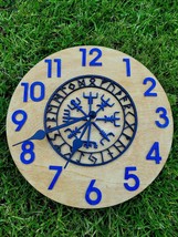 Handmade Wooden wall Clock Viking Vegvisir Pagan Witch Runes Home Gift 3... - £31.72 GBP