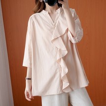 Large Size Slim All-match Shirt Female Autumn New Solid Color Loose Casual Cotto - £151.84 GBP
