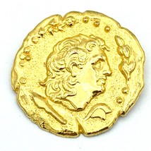 ROMAN FAUX COIN vintage repousse pin - gold-tone man head profile brooch - £10.39 GBP