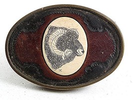 Vintage Scrimshaw Grande Corno Pecora Ottone pelle Fibbia Della Cintura da Bts - £62.26 GBP