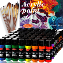 Acrylic Paint Set of 64 Colors 2Fl Oz 60Ml Bottles with 12 Brushes,Non Toxic 64 - £51.92 GBP