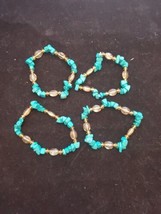VTG Turquoise Nugget &amp; Amber Colored Beads Stretch  Bracelet Jewelry Lot Of 4  - £11.59 GBP