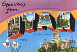 Greetings From Utah - Salt Lake City - 1930&#39;s - Vintage Postcard Poster - £7.98 GBP+