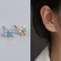 Tiny Opal Star Stud Earrings Gold Silver Small Studs Cartilage Tragus Earrings - £8.76 GBP