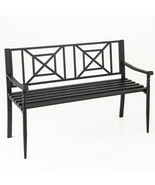 51 Inch Metal Bench with Curved Armrests for 2-3 People-Black - Color: B... - $262.20 CAD