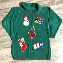 Christmas Tunic Sweater Train Snowman Tree Green Ugly Party Holiday L/XL... - £8.74 GBP