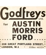 1954 Godfreys Austin Morris Ford London Dealer Advertisement Automobilia... - $14.99