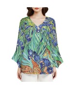 Women&#39;s Irises Van Gogh V-Neck Petal Sleeve Blouse (Size S-5XL) - $32.60 CAD