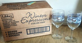 12 VTG Libbey Winter Cabin Goblet Glasses Winter Expressions Collection &amp; Box 7&quot; - £53.02 GBP