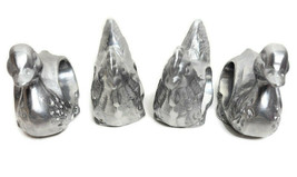 4 Birds Chickens &amp; Ducks  Silver Metal Napkin Rings Holders 2&quot; Tall - £20.02 GBP