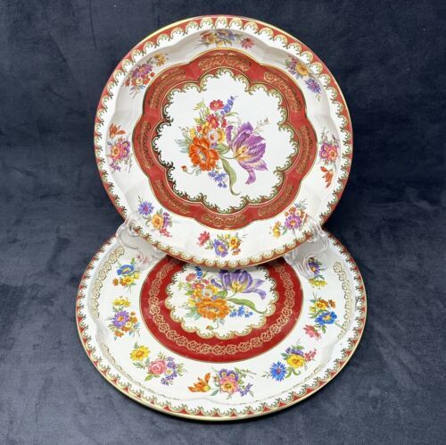 Floral Bowl & Tray Set Metal Litho DAHER DECORATED WARE Cottagecore Gold ENGLAND - $26.60