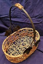 OVAL BASKET - METAL HANDLE WITH LEAVES 9" TALL image 3