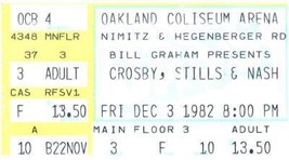 Vintage Crosby Stills &amp; Nash Concerto Ticket Stub Oakland Ca Dicembre 3 1982 - £31.80 GBP