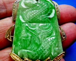 Original EARTH MINED Antique Green JADE DRAGON Pendant 14K GOLD Deco Luc... - $7,595.25