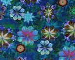 Cotton Flowers Floral Venice Christiane Marques Teal Fabric Print BTY D6... - $13.95