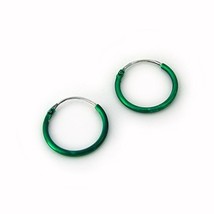 Sterling Silver Color Coated 14mm Hoop Earrings, Green - $7.99