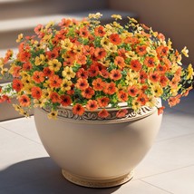 Artificial Fake Plants Flowers For Outdoor Spring Summer Decor,, Yellow Orange - £30.03 GBP