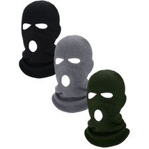 3 Pieces 3 Hole Full Face Cover Ski Mask Winter Balaclava Knitted Cap For Adult  - £25.65 GBP
