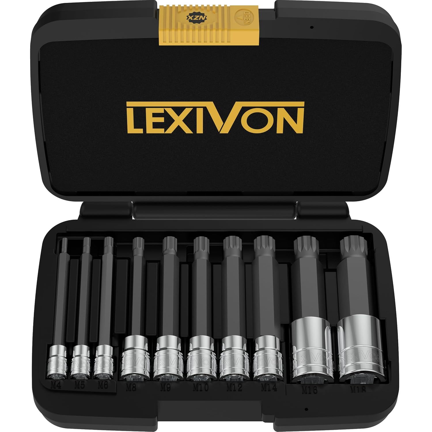 Xzn Triple Square Spline Bit Socket Set, Extra Long 4-Inch | 10-Piece European S