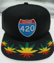 Stoner 420 Ball Cap Black Hat Rasta Cannabis Leaves Snap Back Mens One Size NWT - £19.58 GBP