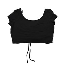 Ambiance Apparel Shirt Womens L Black Cropped Short Sleeve Scoop Neck St... - $19.68