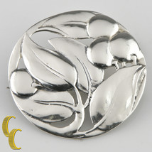 Argent Sterling Rond Repousse Broche W/ Feuilles Et Baies - $132.21