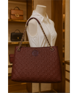 NEW Tory Burch Marion EW Deep Berry Burgundy Quilted Leather Slouchy Tot... - $358.00