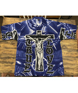 Vintage Y2K IBEU Button Shirt Jesus Crucifixion True Love Streetwear Cho... - £19.15 GBP