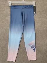 adidas Training 7/8 Tight Legging Pants Girls L 14 Ombre Blue Pink Logo NEW - £15.47 GBP