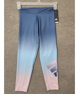 adidas Training 7/8 Tight Legging Pants Girls L 14 Ombre Blue Pink Logo NEW - £15.58 GBP