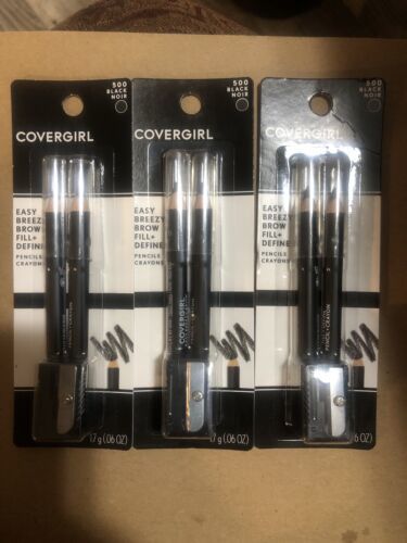 3X Covergirl Easy Breezy Brow Fill+Define Pencil Crayons 500 Black (2 Pa... - $6.26
